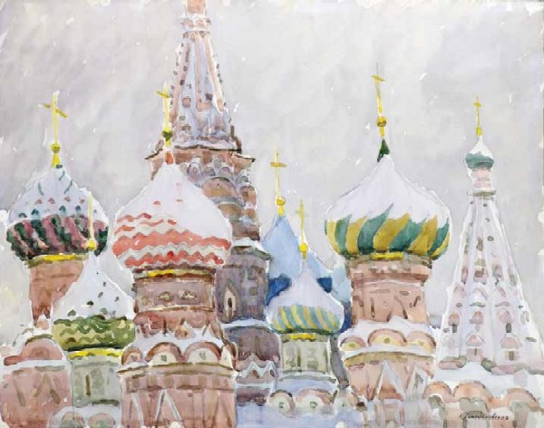 Картина Ромодановская А.А. Собор Василия Блаженного. 1977 г. Бумага, акварель.