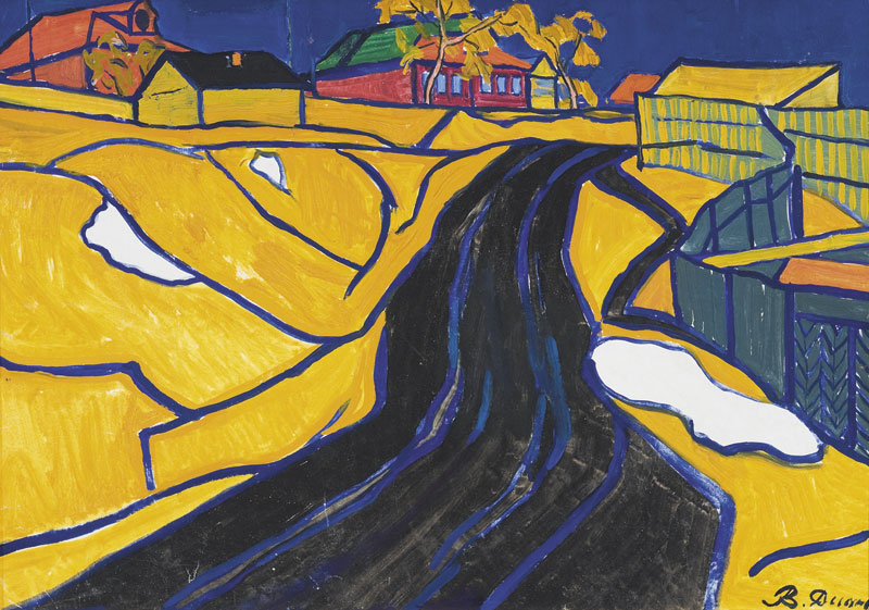 Картина Дианов В.А. Черная дорога. 1964 г. Картон, масло.