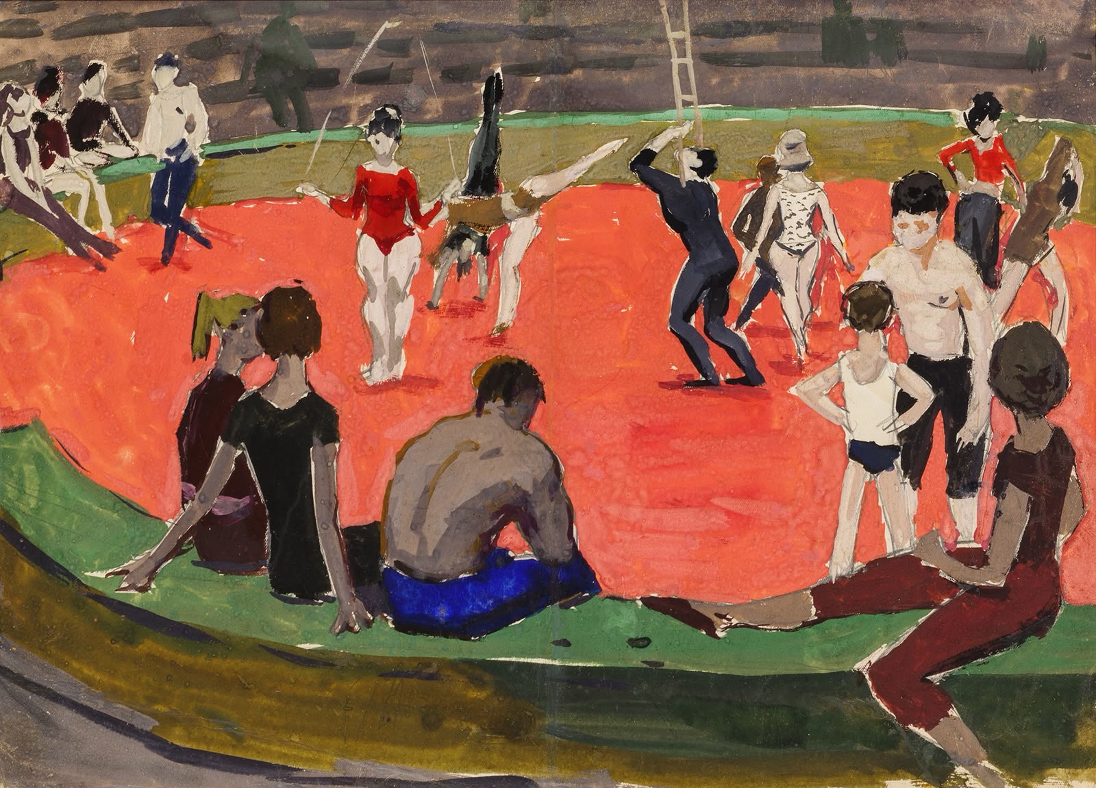 Картина Нисский Г.Г. В цирке на Цветном. 1959 г. Бумага, графитный карандаш, гуашь.