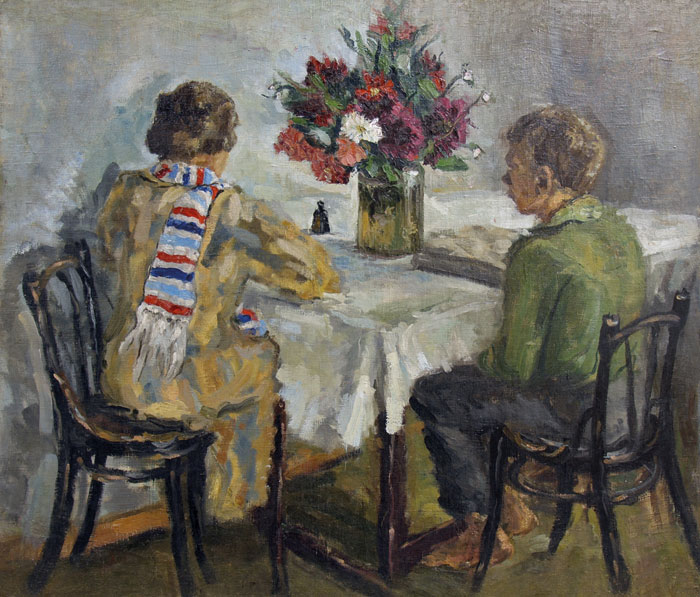 Картина Тегин Д.К. За уроками. Вторая половина ХХ в. Холст, масло.