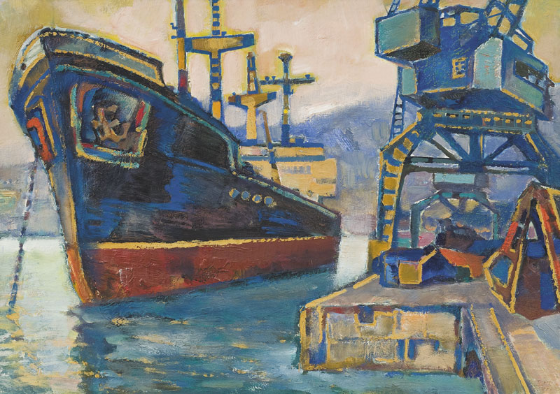 Картина Вышлов В.В. Порт. Ялта. 1959 г. Картон, масло.