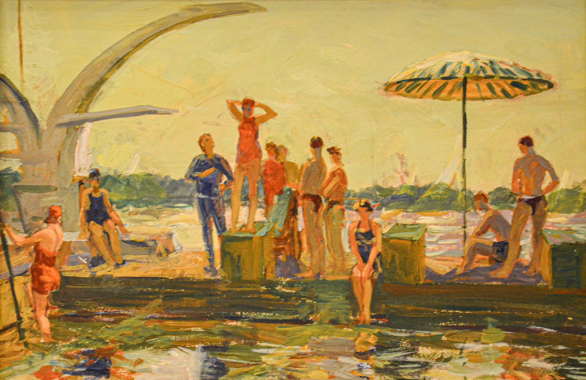 Картина Карнаухов Л.А. В бассейне.  Картон, масло.