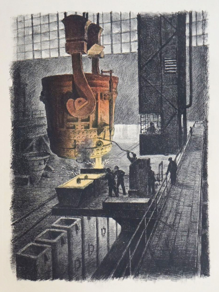 Картина Успенский В.А. Донбасс. Металлургический завод. 1931 г. Бумага, цветная автолитография.