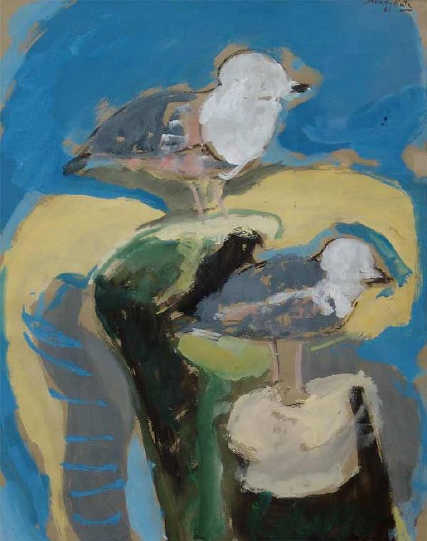 Картина Мане–Кац М.Л. Голубая абстракция. 1961 г. Бумага, смешанная техника.