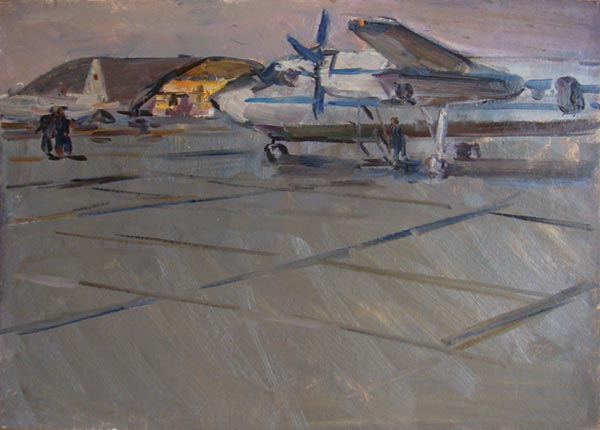 Картина Черноусенко В.П. Аэродром. 1975 г. Картон, масло.